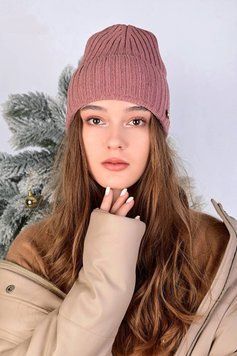 Шапка женская Fashion бини зимняя пудровая 75762541 фото