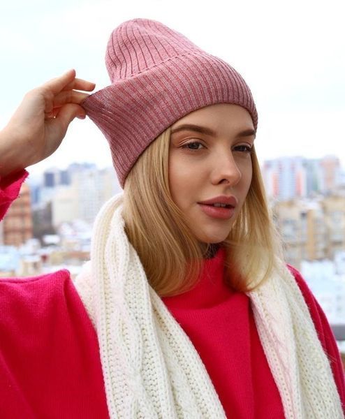 Шапка жіноча Fashion біні зимова темно-пудрова 75762577 фото