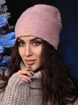 Шапка женская Makko ангора на флисе пудра 58956521 фото