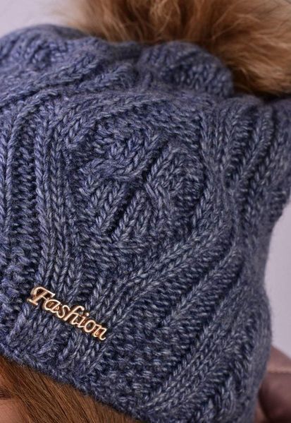 Шапка женская Fancy Fashion шерсть на флисе с бомпоном узор джинс 58956510 фото