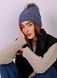 Шапка женская Fancy Fashion шерсть на флисе с бомпоном узор резинка синяя 1984 фото 1