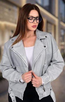 Куртка косуха женская DORIMODES кожаная M серая 3718 фото