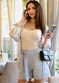 Шорты женские Jinbaolai пояс 26 голубые 82681506 фото