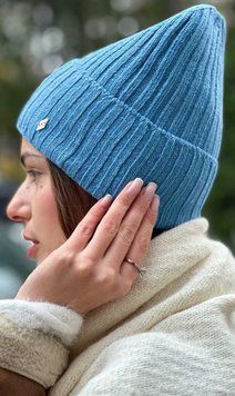 Шапка женская No Brand бини зимняя синяя 236 фото