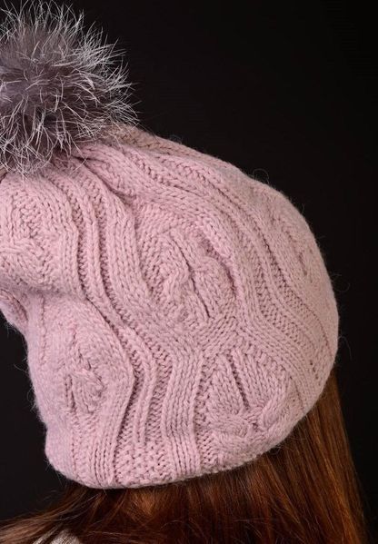 Шапка женская Fancy Fashion шерсть на флисе с бомпоном узор пудра 58956512 фото